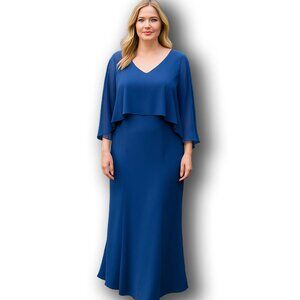 Lauren Ralph Lauren Navy Chiffon Cape Overlay Evening Gown Size 14